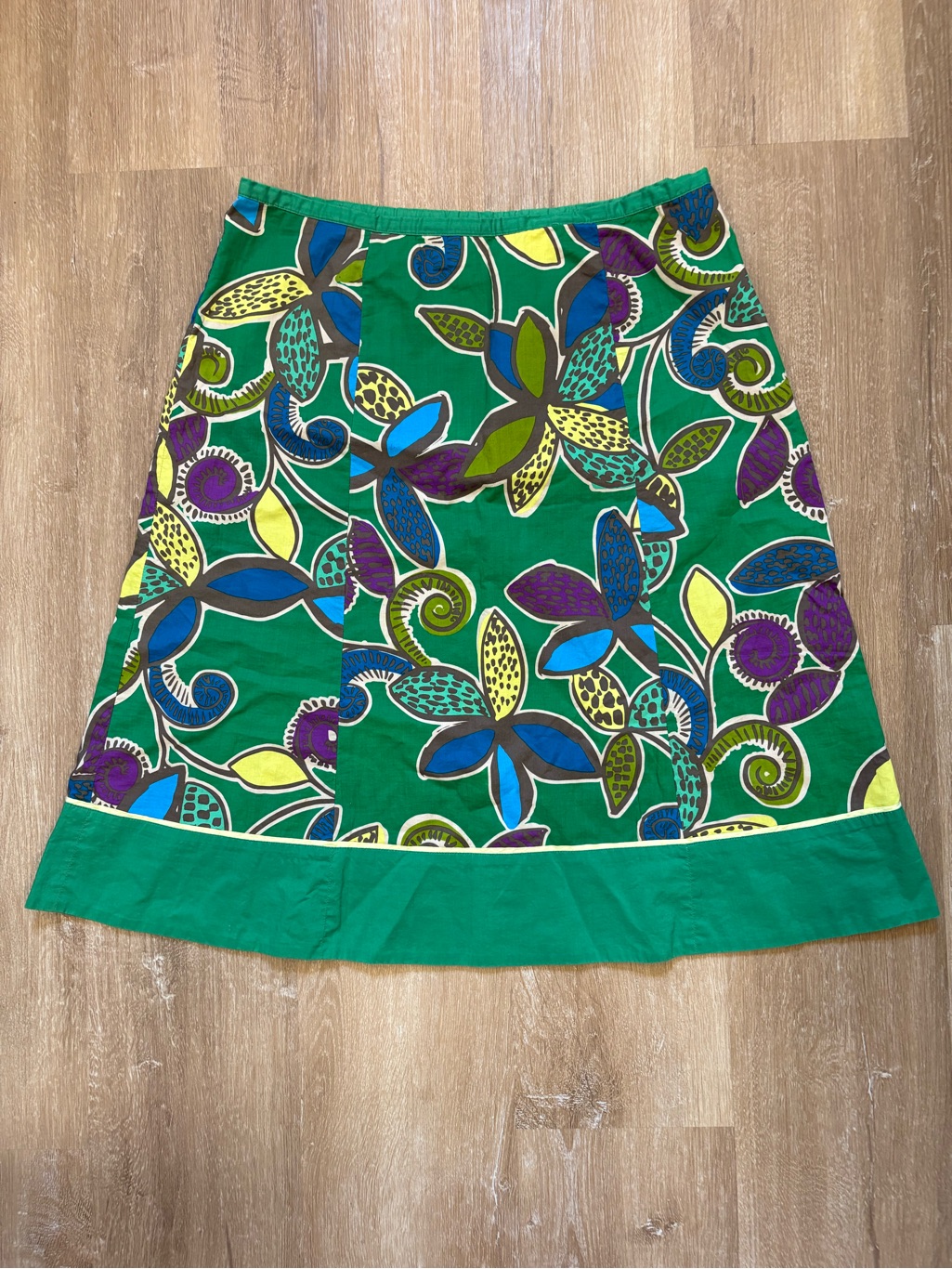Boden Green Floral Print Cotton A-Line Skirt